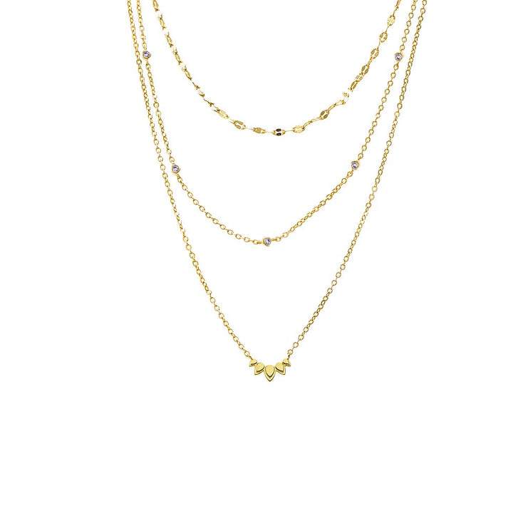 Gold Three In One Dainty CZ Chain Necklace - Adina Eden's Jewels