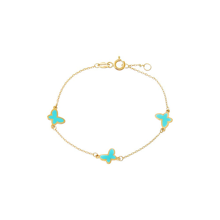 Blue Kids Enamel Butterfly Embedded Charm Bracelet 14K - Adina Eden's Jewels