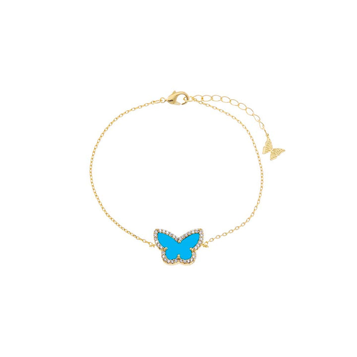 Turquoise Pave Outline Colored Stone Butterfly Bracelet - Adina Eden's Jewels