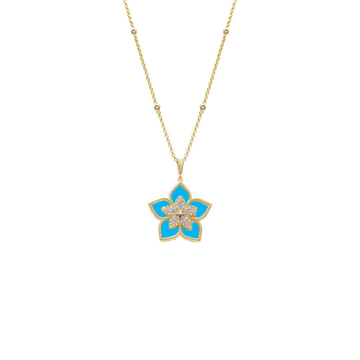 Turquoise Fancy Pave Colored Stone Flower Necklace - Adina Eden's Jewels