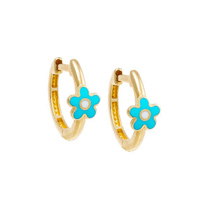 Blue Kids Blue Enamel Flower Huggie Earring 14K - Adina Eden's Jewels