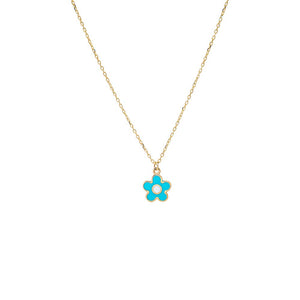 Blue Kids Blue & White Enamel Flower Pendant Necklace 14K - Adina Eden's Jewels