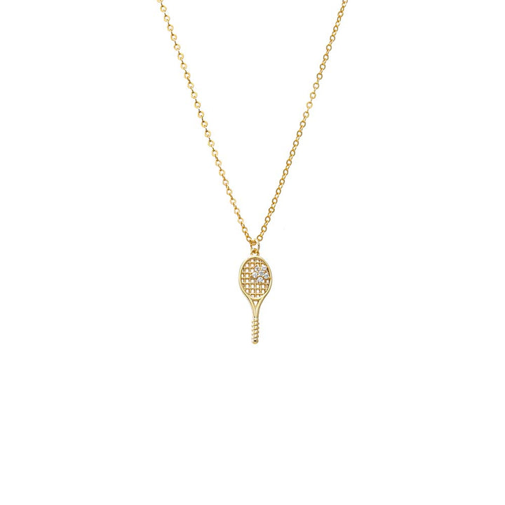 Gold Mini CZ Flower Tennis Racket Pendant Necklace - Adina Eden's Jewels