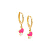 Pink Kids Enamel Double Heart Dangling Huggie Earring 14K - Adina Eden's Jewels