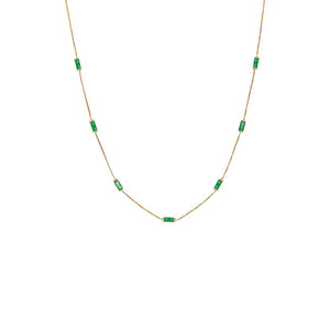 Multi Emerald Gemstone Baguette Necklace 14K - Adina Eden's Jewels