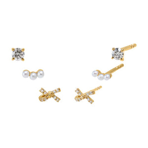 14K Gold Diamond Mini Stud Earring Combo Set 14K - Adina Eden's Jewels