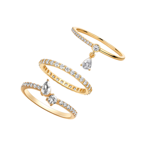 Gold / 6 Solitaires & Teardrops Ring Combo Set - Adina Eden's Jewels