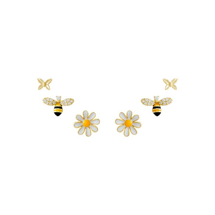 Gold Bees & Flowers Stud Earring Combo Set - Adina Eden's Jewels