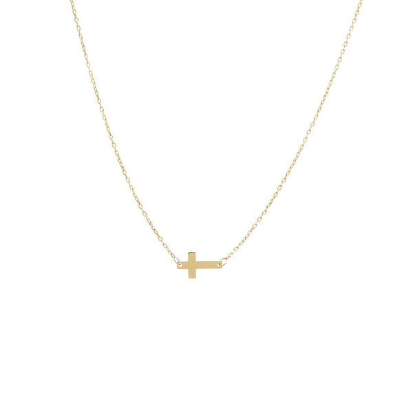 Mini Solid Cross Necklace 14k 