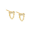 Gold Mini Triple CZ Bezel Bar Drop Chain Stud Earring - Adina Eden's Jewels