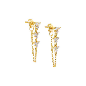 Gold Multi Trio CZ Chain Front Back Stud Earring - Adina Eden's Jewels