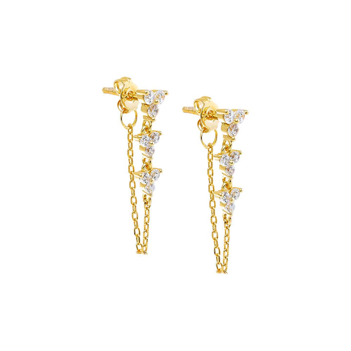 Gold Multi Trio CZ Chain Front Back Stud Earring - Adina Eden's Jewels