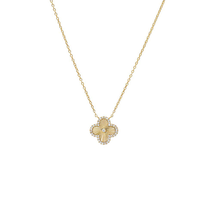 14K Gold Diamond Pave Outline Ridged Clover Necklace 14K - Adina Eden's Jewels