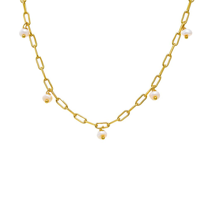 Gold Pearl Shaker Paperclip Link Necklace - Adina Eden's Jewels