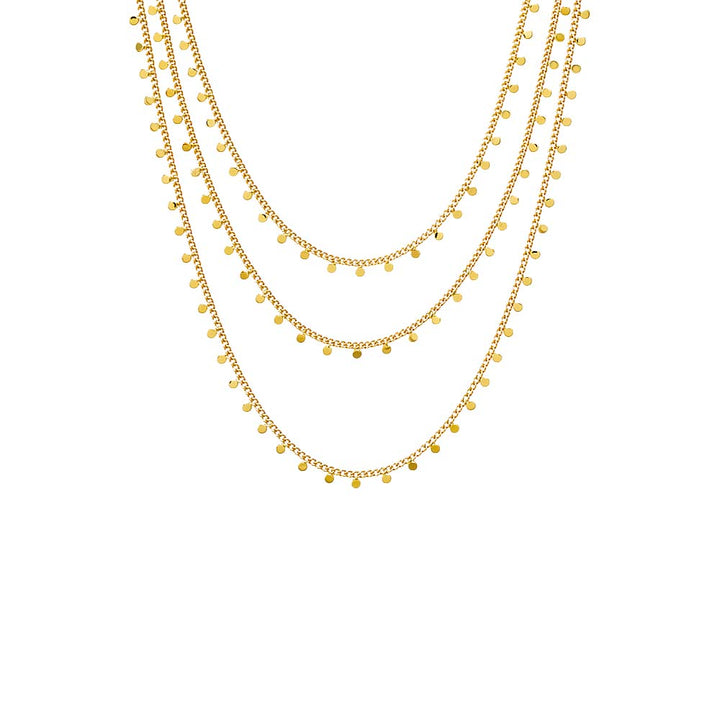 Gold Solid Dangling Discs Cuban Link Necklace Combo Set - Adina Eden's Jewels