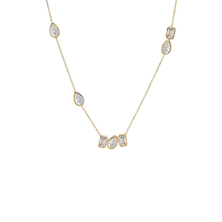 14K Gold Lab Grown Diamond Baguette X Pear Scattered Stone Necklace 14K - Adina Eden's Jewels