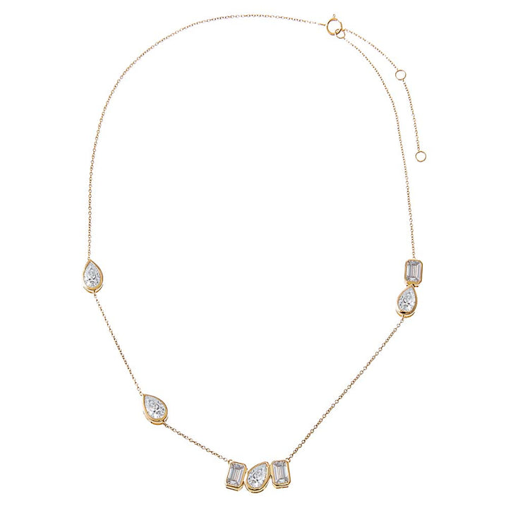 Lab Grown Diamond Baguette X Pear Scattered Stone Necklace 14K - Adina Eden's Jewels