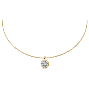 14K Gold / 3CT Lab Grown Diamond Round Bezel Round Omega Chain Necklace 14K - Adina Eden's Jewels