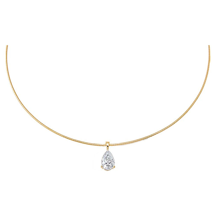 14K Gold / 3CT Lab Grown Diamond Pear Round Omega Chain Necklace 14K - Adina Eden's Jewels