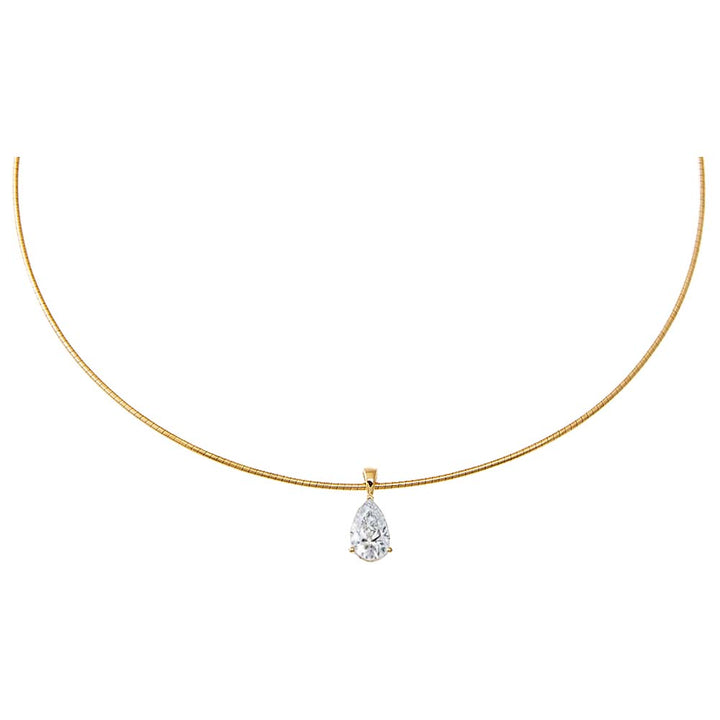 14K Gold / 2CT Lab Grown Diamond Pear Round Omega Chain Necklace 14K - Adina Eden's Jewels