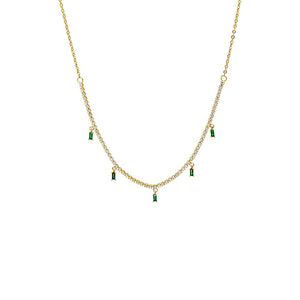 Colored Dangling Baguette Half Tennis Necklace - Adina Eden's Jewels