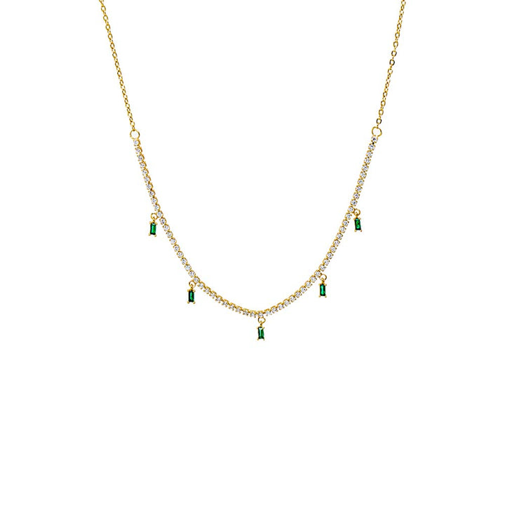 Emerald Green Colored Dangling Baguette Half Tennis Necklace - Adina Eden's Jewels