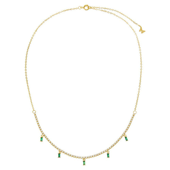 Colored Dangling Baguette Half Tennis Necklace - Adina Eden's Jewels