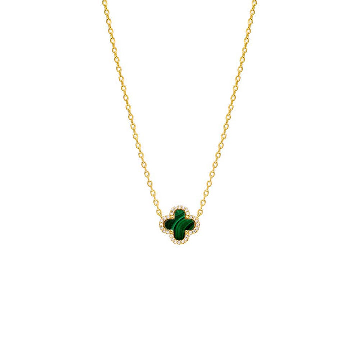 Malachite Pave Outlined Four Leaf Clover Necklace - Adina Eden's Jewels