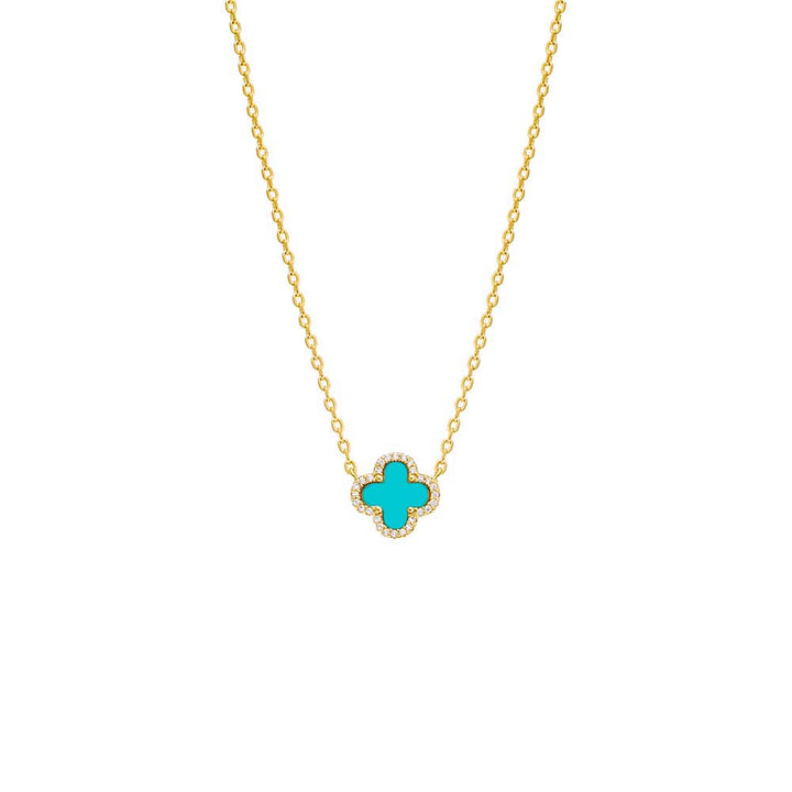 Turquoise Pave Outlined Four Leaf Clover Necklace - Adina Eden's Jewels