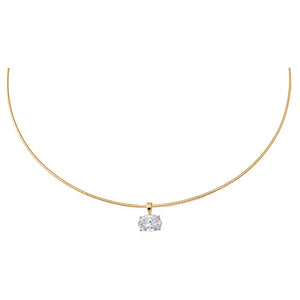 14K Gold / 2CT Lab Grown Diamond Oval Round Omega Chain Necklace 14K - Adina Eden's Jewels