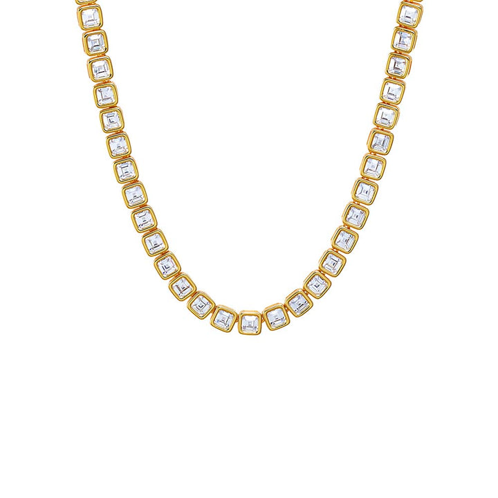 Gold CZ Princess Cut Bezel Tennis Necklace - Adina Eden's Jewels