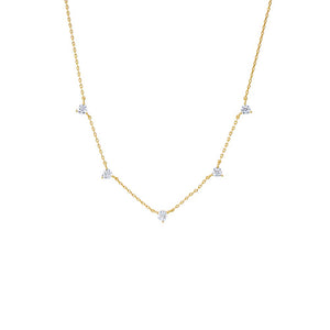 Scattered CZ Solitaire Three Prong Necklace