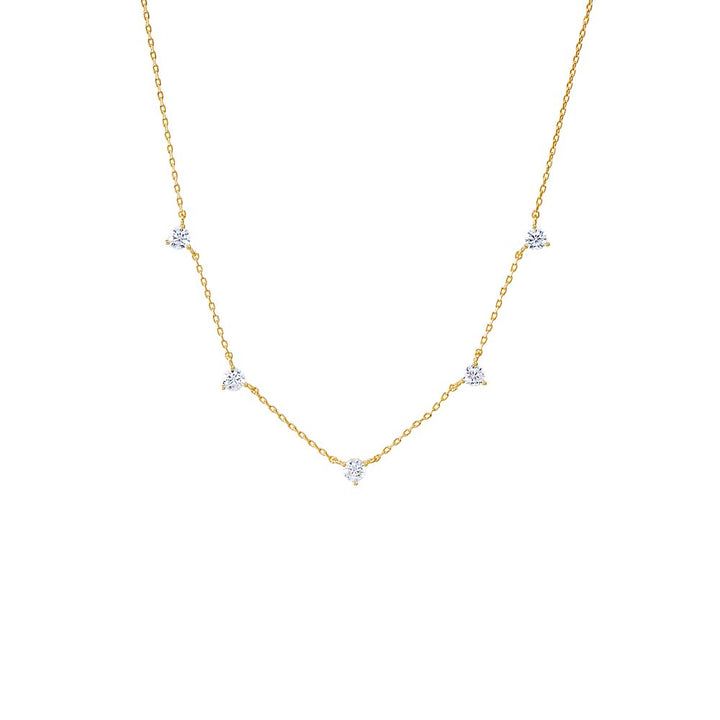 Gold Scattered CZ Solitaire Three Prong Necklace - Adina Eden's Jewels