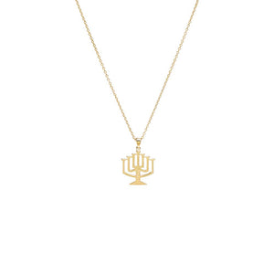 14K Gold Solid Menorah Pendant Necklace 14K - Adina Eden's Jewels