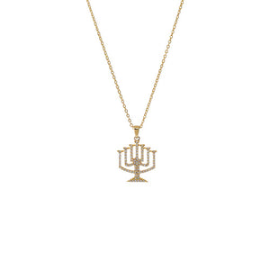 14K Gold Diamond Menorah Pendant Necklace 14K - Adina Eden's Jewels