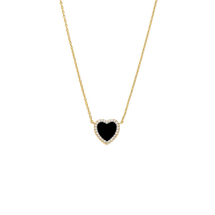 Onyx Pave Outline Colored Stone Heart Pendant Necklace - Adina Eden's Jewels