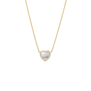 Mother Of Pearl Pave Outline Colored Stone Heart Pendant Necklace - Adina Eden's Jewels