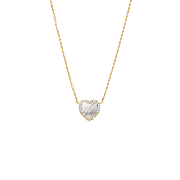 Mother Of Pearl Pave Outline Colored Stone Heart Pendant Necklace - Adina Eden's Jewels