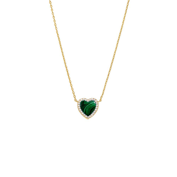 Malachite Pave Outline Colored Stone Heart Pendant Necklace - Adina Eden's Jewels