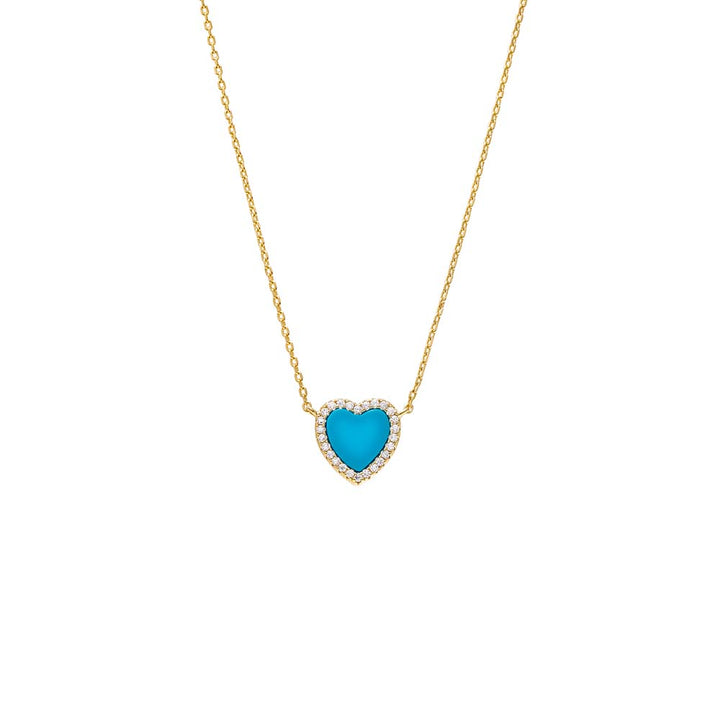 Turquoise Pave Outline Colored Stone Heart Pendant Necklace - Adina Eden's Jewels