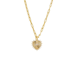 Gold Pave Accented Ridged Heart Pendant Lariat - Adina Eden's Jewels