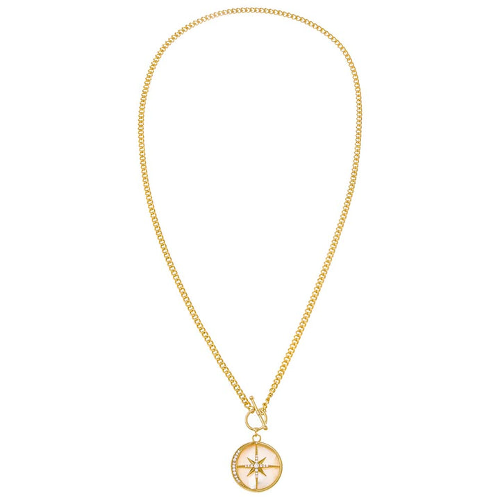  Pave Outlined Mother Of Pearl Compass Coin Necklace - Adina Eden's Jewels