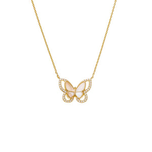 Mother Of Pearl Pave Mother Of Pearl Butterfly Cutout Pendant Necklace - Adina Eden's Jewels