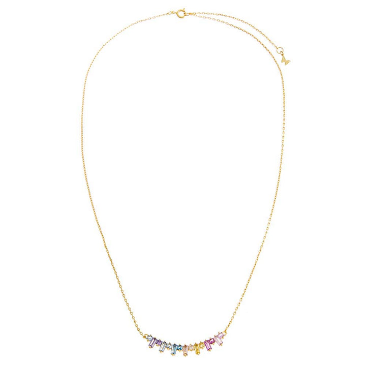  Multi Colored Solitaire X Baguette Bar Necklace - Adina Eden's Jewels