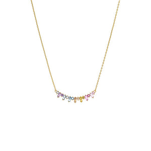 Multi Color Multi Colored Solitaire X Baguette Bar Necklace - Adina Eden's Jewels