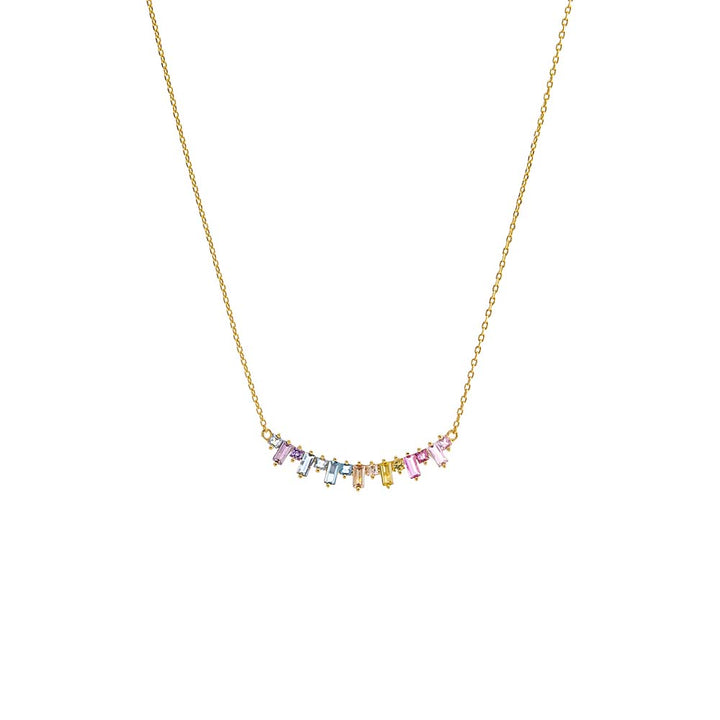 Multi Color Multi Colored Solitaire X Baguette Bar Necklace - Adina Eden's Jewels