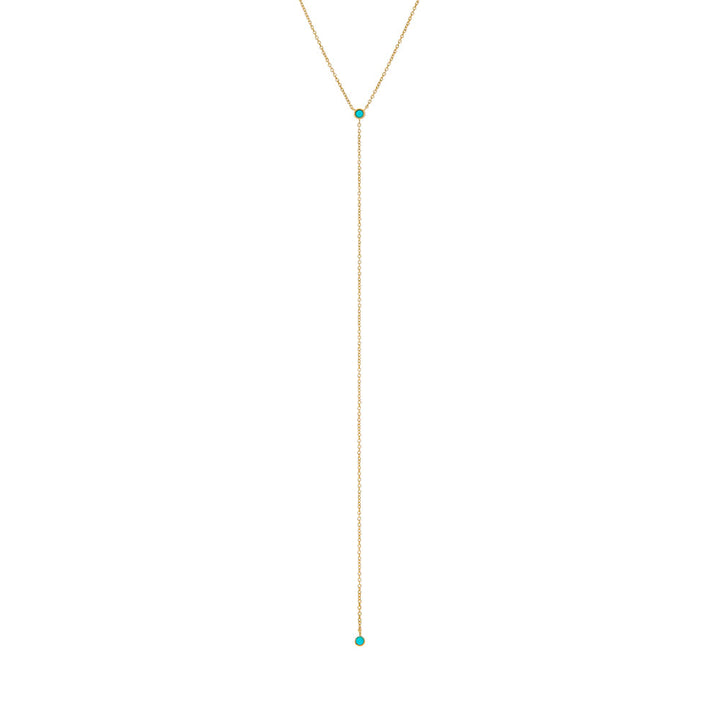 Turquoise Turquoise Double Solitaire Bezel Lariat Necklace 14K - Adina Eden's Jewels