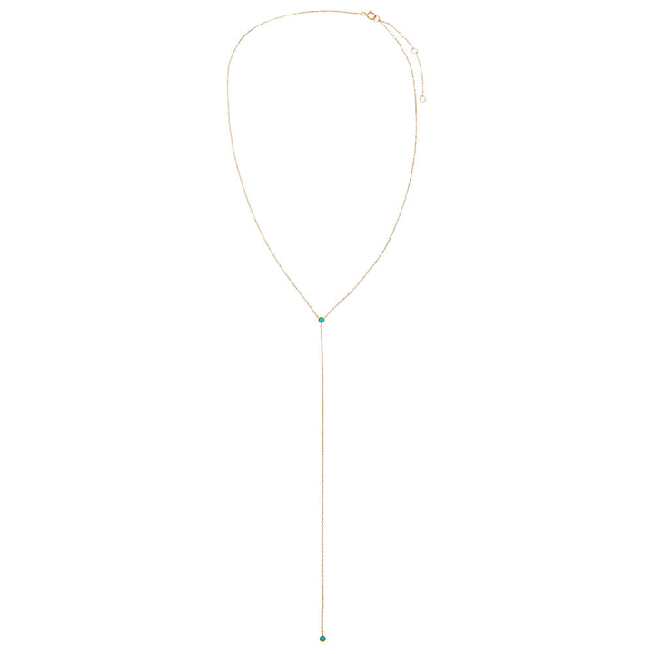  Turquoise Double Solitaire Bezel Lariat Necklace 14K - Adina Eden's Jewels