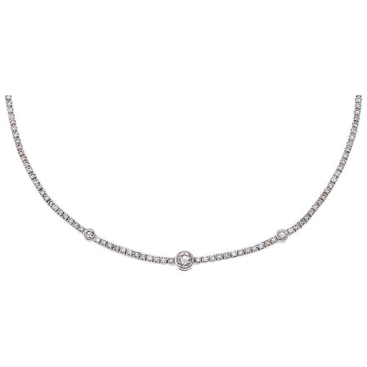 14K White Gold Diamond Graduated Bezel Tennis Choker 14K - Adina Eden's Jewels