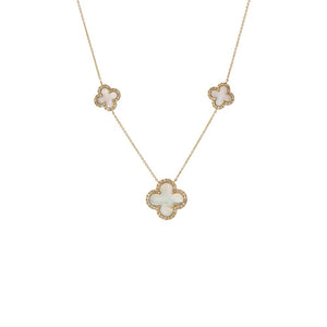 Mother of Pearl Diamond Multi Pave Outlined Colored Stone Clover Necklace 14K - Adina Eden's Jewels